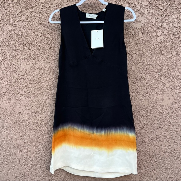 A.L.C. Dresses & Skirts - NWT ALC 100% Silk Deep V-Neck Mini Shift Women's Dress‎ 2 Black Orange Luxe Chic